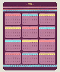 Calendar 2016 starting from sunday