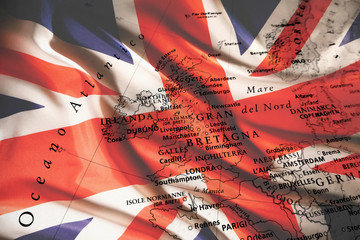 Great Britain map with national flag