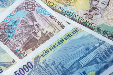 Background from banknotes. Vietnamese Dong