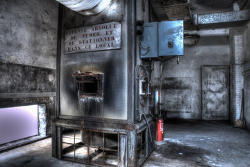 boiler room and red extinguisher at the kitchen factory
