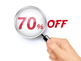 70 percent off showing through magnifying glass