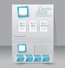 Flyer template. Business brochure. Editable A4 poster for design, education, presentation, website, magazine cover. Blue color.