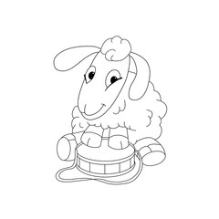 Outline illustration of cartoon character lamb with trommel