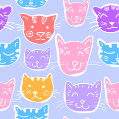 cat's head seamless doodle pattern.