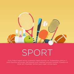 Flat design sport concept. Sports equipment background.