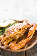 Close up hot and spicy chili blue crab