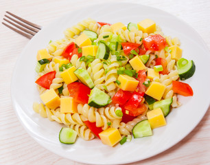 pasta salad with cheese and vegetables