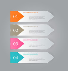 Business infographics template for presentation, education, web design, banners, brochures, flyers. Orange, brown, pink, blue color tabs. Vector illustration.