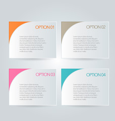 Business infographics template for presentation, education, web design, banners, brochures, flyers. Orange, brown, pink, blue color tabs. Vector illustration.