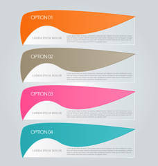 Business infographics template for presentation, education, web design, banners, brochures, flyers. Orange, brown, pink, blue color tabs. Vector illustration.