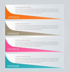 Business infographics template for presentation, education, web design, banners, brochures, flyers. Orange, brown, pink, blue color tabs. Vector illustration.