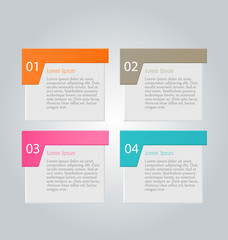 Business infographics template for presentation, education, web design, banners, brochures, flyers. Orange, brown, pink, blue color tabs. Vector illustration.