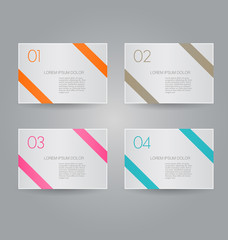 Business infographics template for presentation, education, web design, banners, brochures, flyers. Orange, brown, pink, blue color tabs. Vector illustration.