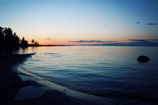 Charm of the Northern sunset. Island of Valaam.