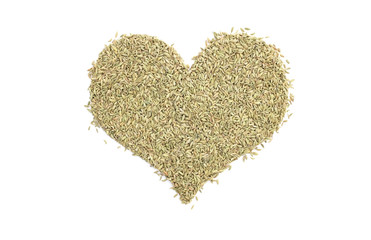 Fennel seeds in a heart shape