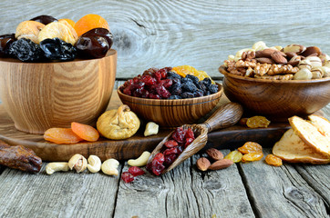 Mix of dried fruits and nuts - symbols of judaic holiday Tu Bishvat