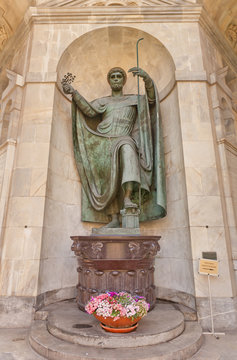 St Ambrose statue in Temple of Victory in Milan, Italy