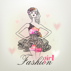 Young stylish girl in beautiful dress.