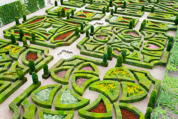 beautiful castle gardens of Villandry in the Loire France - 88853324