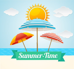 Fototapeta na wymiar Vector Beach Umbrella Summer Card