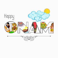 Stylish text for Happy Onam celebration.