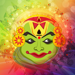 Kathakali dancer face for Happy Onam celebration.