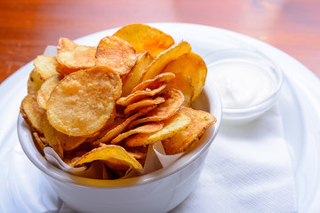 Homemade potato chips with dip