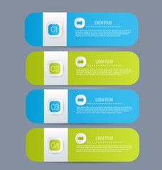 Business infographics template for presentation, education, web design, banners, brochures, flyers. Blue and green tabs. Vector illustration.