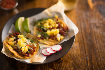 mexican al pastor authentic street tacos in copyspace composition
