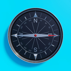 compass pointing east. top view 3d render