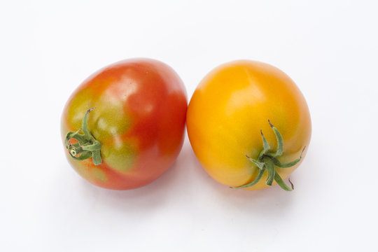 Fresh red and yellow tomatoes vegetables with isolated on white