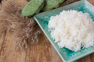 White rice in a green dish