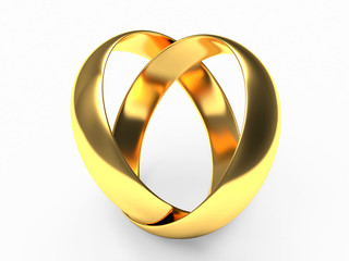 Golden wedding rings isolated on white background