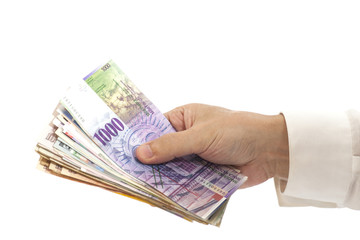 Man Hand With International Currencies