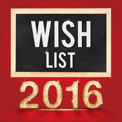 wish list for 2016 year on blackboard on red studio room backgro