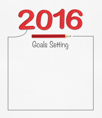 2016 goal on white paper with pencil and drawing frame,mock up f