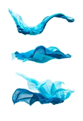 Abwaschbare Fototapete Staub Set aus blauem Stoff in Bewegung