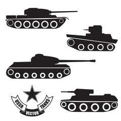 Vector silhouettes of old Soviet tanks