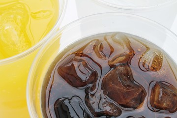 fizzy drinks in plastic beakers