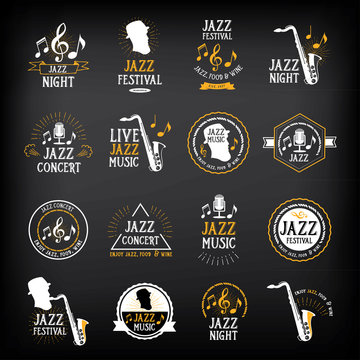 Jazz music party logo and badge design.