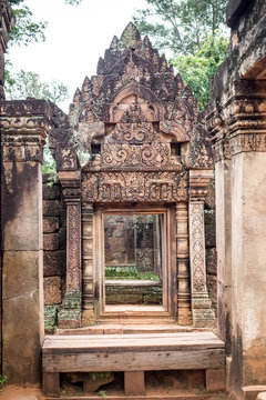 buildings and arts in Banteay Srei in Cambodia