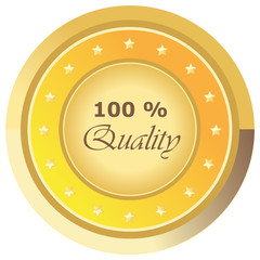 Fototapeta premium Runder 100% Quality Button in gelb auf weißem Hintergrund