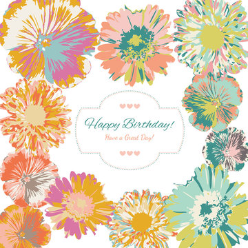Birthday floral greeting card (vector)
