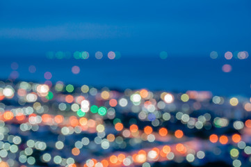 blur bokeh twilight hua hin cityscape view at hin lek fai viewpoint