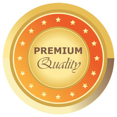 Runder Premium Quality Button in orange auf weißem Hintergrund