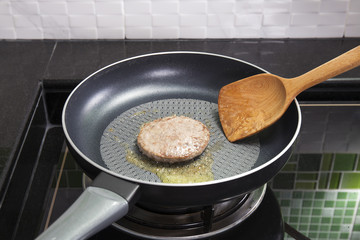 Beef Burger deep fried in the pan