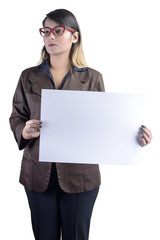 Business Woman Holding a Blank Billboard