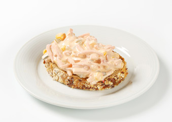 Open faced ham salad sandwich