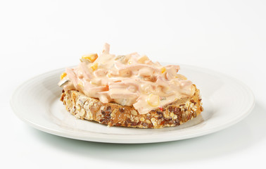 Open faced ham salad sandwich