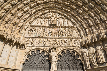 Entrance of the christian gothic cathedral of 
Bourges, France